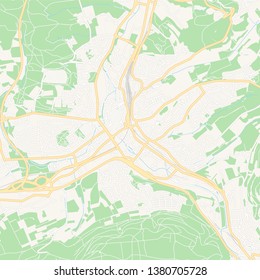 Printable map of Aalen, Germany with main and secondary roads and larger railways. This map is carefully designed for routing and placing individual data.