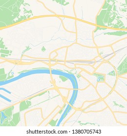 Printable map of Aschaffenburg, Germany with main and secondary roads and larger railways. This map is carefully designed for routing and placing individual data.