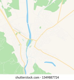 Printable map of Asenovgrad, Bulgaria with main and secondary roads and larger railways. This map is carefully designed for routing and placing individual data.