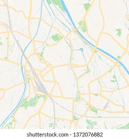 Printable map of Augsburg, Germany with main and secondary roads and larger railways. This map is carefully designed for routing and placing individual data.