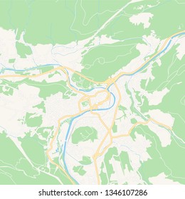 Printable map of Bad Ischl, Austria with main and secondary roads and larger railways. This map is carefully designed for routing and placing individual data.