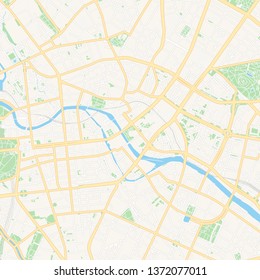 Printable map of Berlin, Germany with main and secondary roads and larger railways. This map is carefully designed for routing and placing individual data.