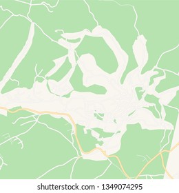 Printable map of Cazin, Bosnia and Herzegovina with main and secondary roads and larger railways. This map is carefully designed for routing and placing individual data.