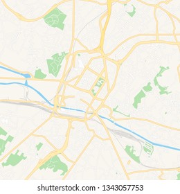 Printable map of Charleroi, Belgium with main and secondary roads and larger railways. This map is carefully designed for routing and placing individual data.