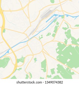 Printable map of Chatelet, Belgium with main and secondary roads and larger railways. This map is carefully designed for routing and placing individual data.