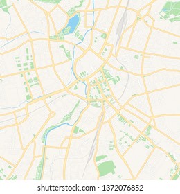 Printable map of Chemnitz, Germany with main and secondary roads and larger railways. This map is carefully designed for routing and placing individual data.