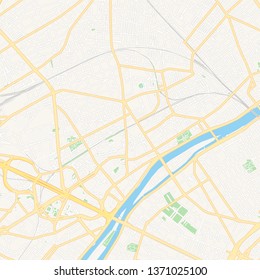 Printable map of Courbevoie, France with main and secondary roads and larger railways. This map is carefully designed for routing and placing individual data.