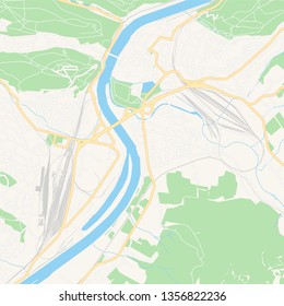 Printable map of  Decin, Czechia with main and secondary roads and larger railways. This map is carefully designed for routing and placing individual data.