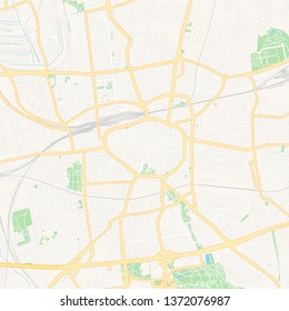 Printable map of Dortmund, Germany with main and secondary roads and larger railways. This map is carefully designed for routing and placing individual data.