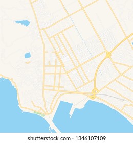 Printable map of Durres, Albania with main and secondary roads and larger railways. This map is carefully designed for routing and placing individual data.