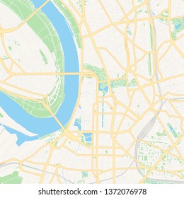 Printable map of Dusseldorf, Germany with main and secondary roads and larger railways. This map is carefully designed for routing and placing individual data.