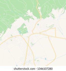 Printable map of Eisenstadt, Austria with main and secondary roads and larger railways. This map is carefully designed for routing and placing individual data.