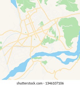 Printable map of Elbasan, Albania with main and secondary roads and larger railways. This map is carefully designed for routing and placing individual data.