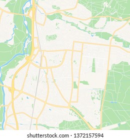 Printable map of Erlangen, Germany with main and secondary roads and larger railways. This map is carefully designed for routing and placing individual data.