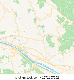 Printable map of Esslingen am Neckar, Germany with main and secondary roads and larger railways. This map is carefully designed for routing and placing individual data.