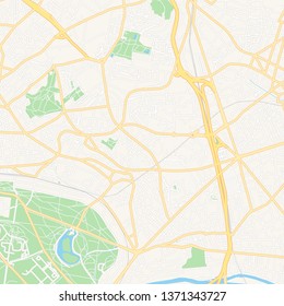 Printable map of Fontenay-sous-Bois, France with main and secondary roads and larger railways. This map is carefully designed for routing and placing individual data.