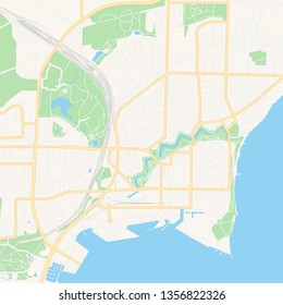 Printable map of Fredericia, Denmark with main and secondary roads and larger railways. This map is carefully designed for routing and placing individual data.