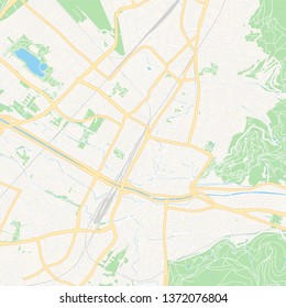 Printable map of Freiburg im Breisgau, Germany with main and secondary roads and larger railways. This map is carefully designed for routing and placing individual data.