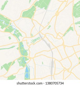 Printable map of Fulda, Germany with main and secondary roads and larger railways. This map is carefully designed for routing and placing individual data.