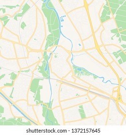 Printable map of Furth, Germany with main and secondary roads and larger railways. This map is carefully designed for routing and placing individual data.