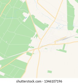 Printable map of Ganserndorf, Austria with main and secondary roads and larger railways. This map is carefully designed for routing and placing individual data.