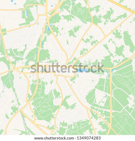 Printable map of Genk, Belgium with main and secondary roads and larger railways. This map is carefully designed for routing and placing individual data.