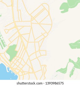 Printable map of Glyfada, Greece with main and secondary roads and larger railways. This map is carefully designed for routing and placing individual data.