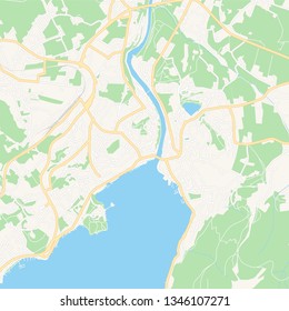 Printable map of Gmunden, Austria with main and secondary roads and larger railways. This map is carefully designed for routing and placing individual data.