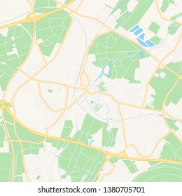 Printable map of Grevenbroich, Germany with main and secondary roads and larger railways. This map is carefully designed for routing and placing individual data.