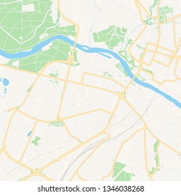 Printable map of Grodno, Belarus with main and secondary roads and larger railways. This map is carefully designed for routing and placing individual data.