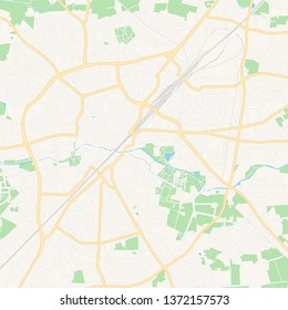 Printable map of Gutersloh, Germany with main and secondary roads and larger railways. This map is carefully designed for routing and placing individual data.
