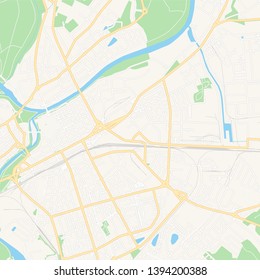 Printable map of Gyor, Hungary with main and secondary roads and larger railways. This map is carefully designed for routing and placing individual data.
