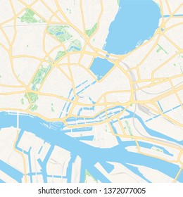 Printable map of Hamburg, Germany with main and secondary roads and larger railways. This map is carefully designed for routing and placing individual data.