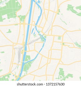 Printable map of Heilbronn, Germany with main and secondary roads and larger railways. This map is carefully designed for routing and placing individual data.
