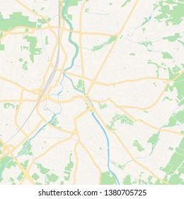 Printable map of Herford, Germany with main and secondary roads and larger railways. This map is carefully designed for routing and placing individual data.