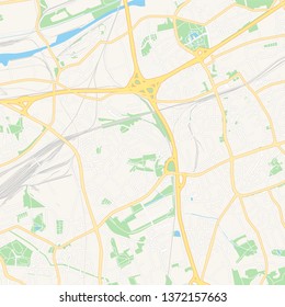 Printable map of Herne, Germany with main and secondary roads and larger railways. This map is carefully designed for routing and placing individual data.
