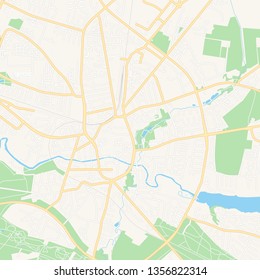 Printable map of Holstebro, Denmark with main and secondary roads and larger railways. This map is carefully designed for routing and placing individual data.