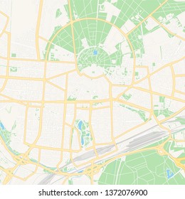 Printable map of Karlsruhe, Germany with main and secondary roads and larger railways. This map is carefully designed for routing and placing individual data.