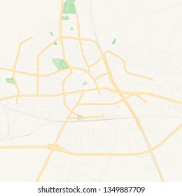 Printable map of Kazanlak, Bulgaria with main and secondary roads and larger railways. This map is carefully designed for routing and placing individual data.