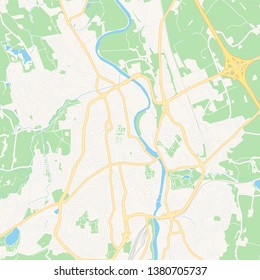 Printable map of Kempten (Allgau), Germany with main and secondary roads and larger railways. This map is carefully designed for routing and placing individual data.