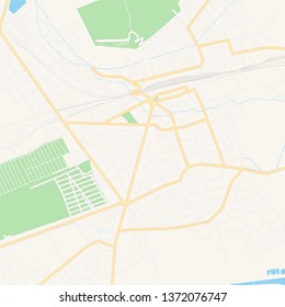Printable map of Khashuri, Georgia with main and secondary roads and larger railways. This map is carefully designed for routing and placing individual data.