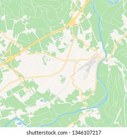 Printable map of Knittelfeld, Austria with main and secondary roads and larger railways. This map is carefully designed for routing and placing individual data.