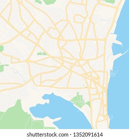 Printable map of Larnaca  , Cyprus with main and secondary roads and larger railways. This map is carefully designed for routing and placing individual data.