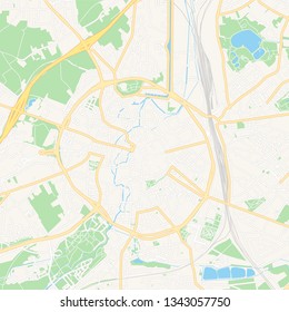 Printable map of Leuven , Belgium with main and secondary roads and larger railways. This map is carefully designed for routing and placing individual data.