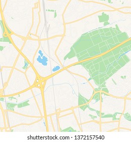 Printable map of Leverkusen, Germany with main and secondary roads and larger railways. This map is carefully designed for routing and placing individual data.