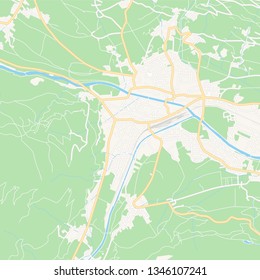 Printable map of Lienz, Austria with main and secondary roads and larger railways. This map is carefully designed for routing and placing individual data.