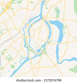 Printable map of Lubeck, Germany with main and secondary roads and larger railways. This map is carefully designed for routing and placing individual data.