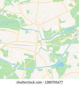Printable map of Lunen, Germany with main and secondary roads and larger railways. This map is carefully designed for routing and placing individual data.