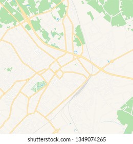 Printable map of Mouscron , Belgium with main and secondary roads and larger railways. This map is carefully designed for routing and placing individual data.