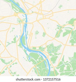 Printable map of Mulheim an der Ruhr, Germany with main and secondary roads and larger railways. This map is carefully designed for routing and placing individual data.